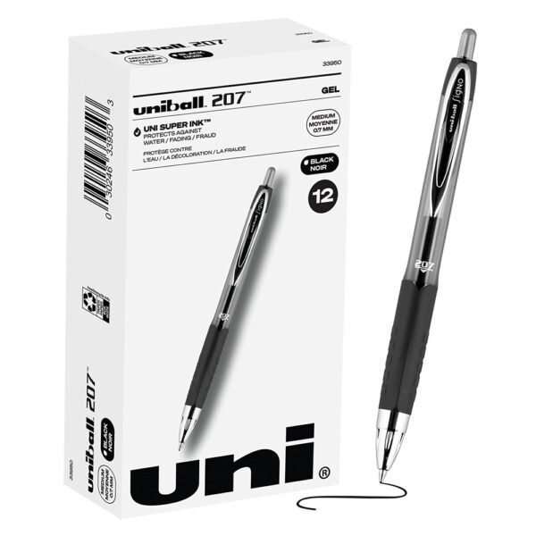 Uni-ball Signo 207 Gel Pen 12 Pack, 0.7mm Medium Black Pens