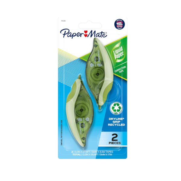 Paper Mate Liquid Paper DryLine Grip Correction Tape, Recycled, 2 Count